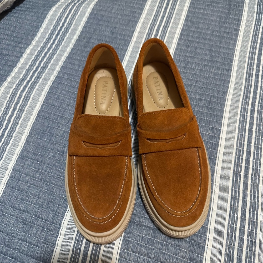 Patina Suede Penny Loafers in Brown